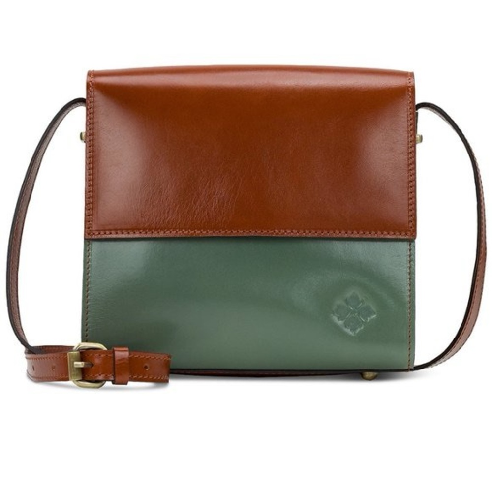 Patricia Nash Lavino Small Leather Flap Crossbody Teal Brown Bag